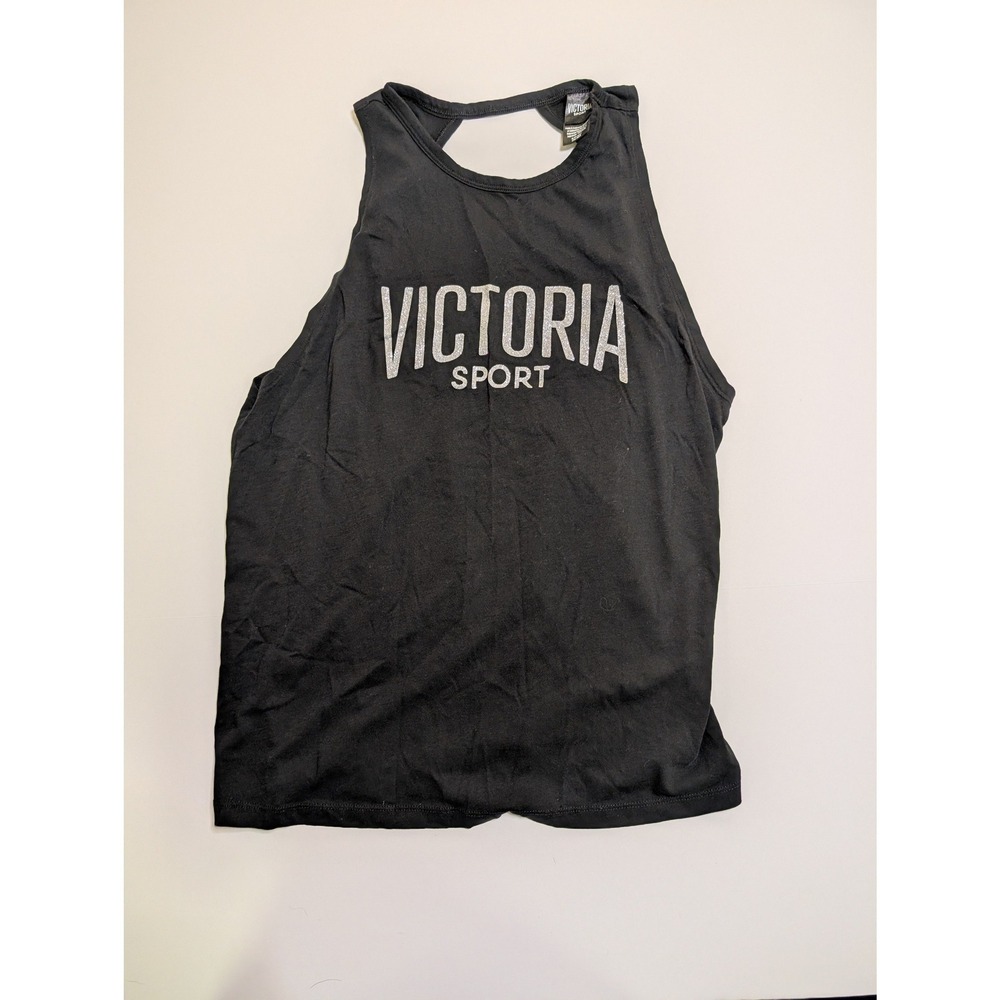 Victoria Sport Womens Black Glitter Logo Open Back‎ Athletic Tank Top Small